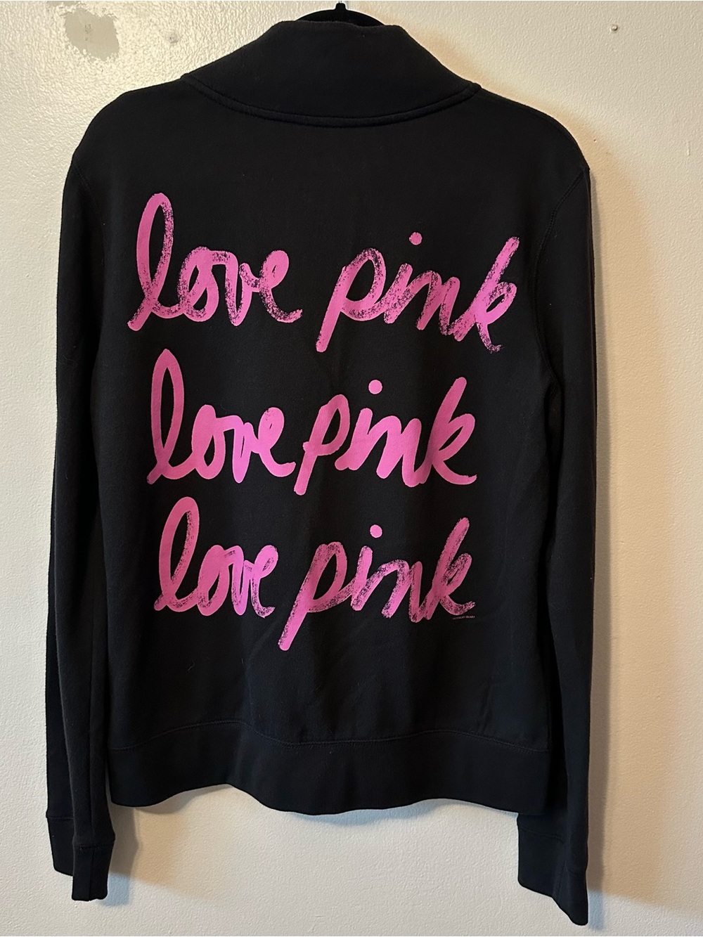 Victorias Secret PINK Love Pink Black Quarter Zip L